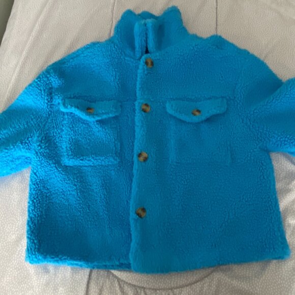 Love Tree Large Sky Blue Sherpa Button Up Faux Fur Coat or Jacket - Picture 3 of 8